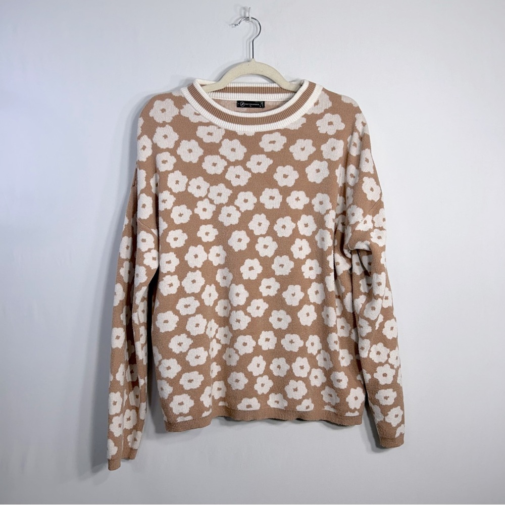 Pretty Garden Romantic Floral Print Knitted Lightweight Cottagecore Sweater L